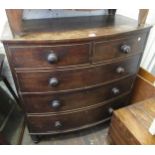 19th Century mahogany bow front chest of two short over three long graduated drawers with knob