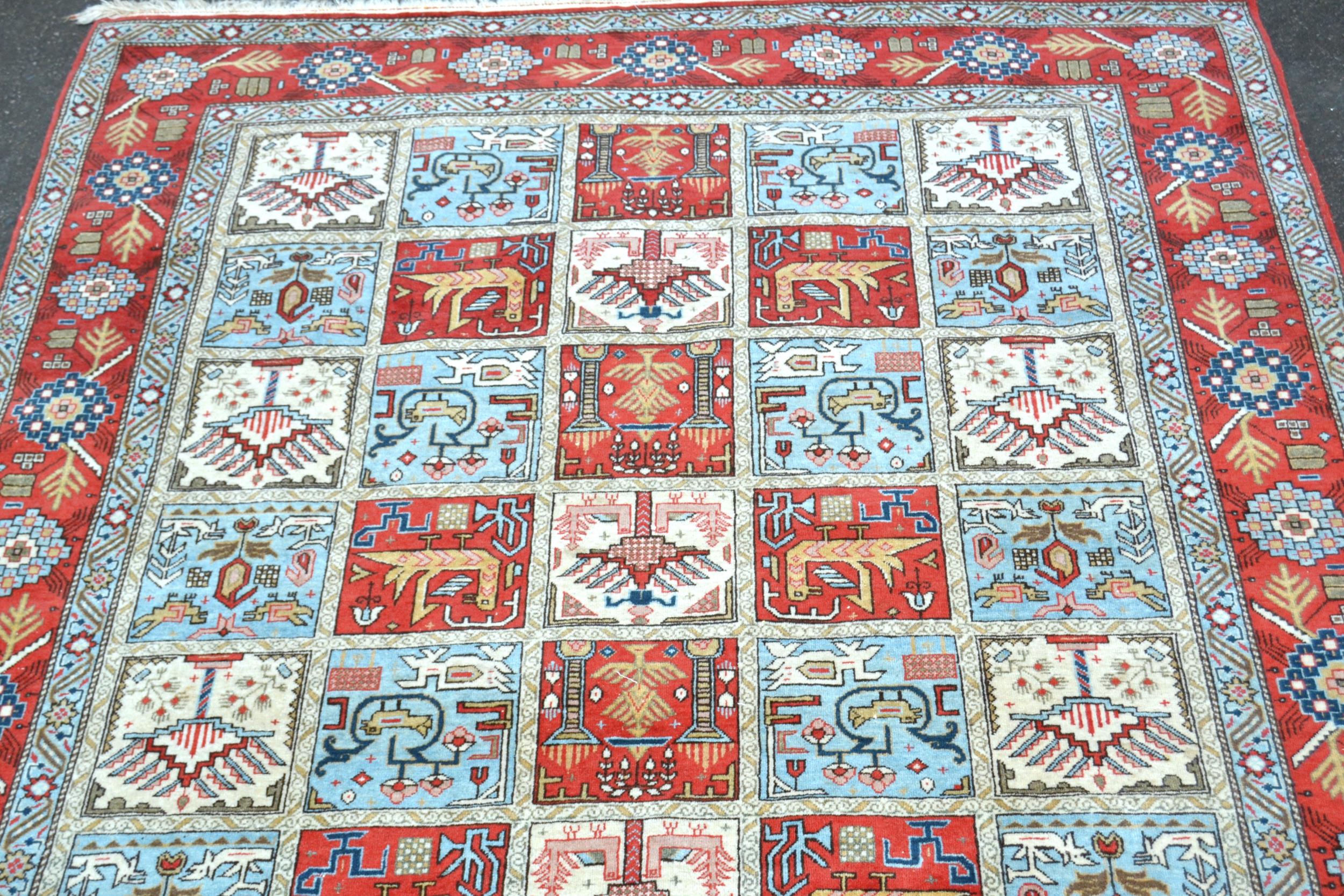 Tabriz all-over tile pattern rug in shades of brick red, pale blue and cream, 205 x 135cm - Image 2 of 4