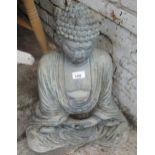 Modern weathered cast concrete garden figure of seated Buddha, 45cm high