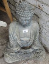 Modern weathered cast concrete garden figure of seated Buddha, 45cm high