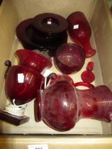 Large quantity of 19th and early 20th Century red glass drinking glasses, plates, lamp base, jug,