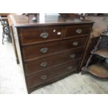 19th Century mahogany and satinwood crossbanded straight front chest of two short and three long