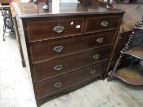 19th Century mahogany and satinwood crossbanded straight front chest of two short and three long