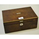 19th / early 20th Century plum mahogany brass mounted jewellery box with two lift-out trays