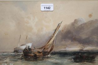Follower of Copley Fielding, watercolour, coastal scene with shipping, bearing signature, 24 x 25cm,