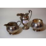 Birmingham silver cream jug and sugar basin, together with a similar pedestal cream jug, 8oz t