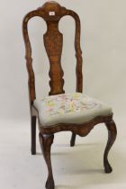 Late 19th / early 20th Century Dutch marquetry inlaid side chair having butterfly, bird and floral