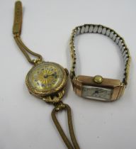 Two 9ct yellow gold cased wristwatches with later gold plated straps
