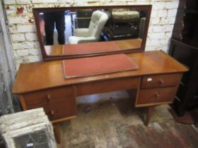 Gimson and Slater mid 20th Century teak Vesper dressing table 73cm high x 142cm long x 52cm deep