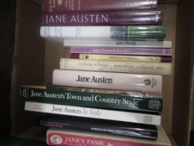 Box containing a quantity of various books related to Jane Austen