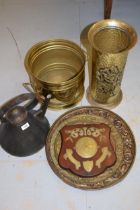 Brass kettle, circular brass coal bin and a quantity of various decorative brass ware
