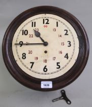 Early 20th Century mahogany wall clock, the 10" painted dial having Arabic numerals and single train