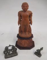 Sri Lankan carved wooden figure of standing Buddha, 22cm high overall together with two small late