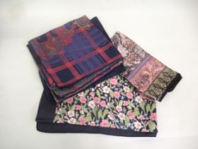 Three various Liberty silk scarves and a Jean Paul Gaultier pocket square