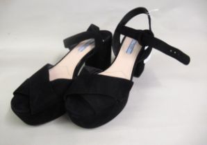 Prada, pair of suede crossover strap sandals, size 7 Various areas of wear as shown in photos