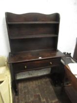 20th Century oak dresser with rack having single drawer and open base, on trestle end supports