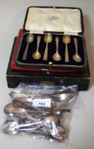 Quantity of various silver coffee spoons and enamel souvenir spoons, small quantity of plated