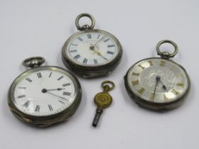 Group of three Continental silver fob watches