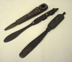 Three Massim, Trobriand Islands, Papua New Guinea tribal carved wooden lime spatulas