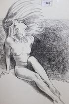 Ronald Cameron, charcoal drawing, female nude study, 49 x 35cm approximately, in an ebonised frame
