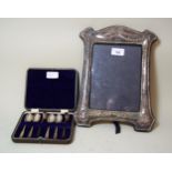 Large modern silver photograph frame in Edwardian style, 32cm high together with a cased set of