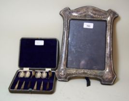 Large modern silver photograph frame in Edwardian style, 32cm high together with a cased set of