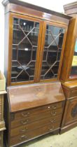 Edwardian mahogany and satinwood crossbanded bureau bookcase, 97cm wide