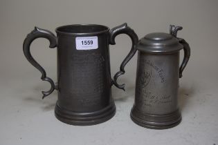 Two pewter Ronin trophy cups for Clare College Junior 8's 1907 and Queen's College Junior 4's 1906