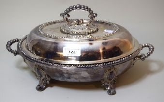 Good quality silver plated two handle entree dish and cover