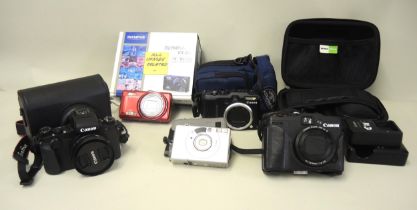Two Canon digital cameras, similar Olympus camera and other miscellaneous items Cameras are