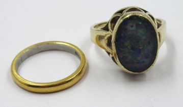 9ct Yellow gold opal set ring and a platinum 22ct yellow gold wedding band 22ct wedding band size