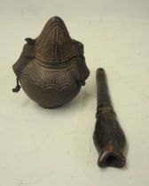 Congolese tribal powder flask, 12.5cm high together with a Massi whistle, 20cm long