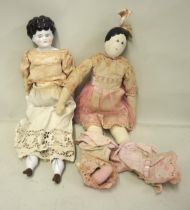 Continental porcelain and fabric doll and another