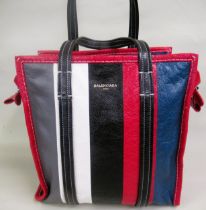 Balenciaga, Paris, striped leather Bazar Moyen tote bag with zip fastening and detachable shoulder