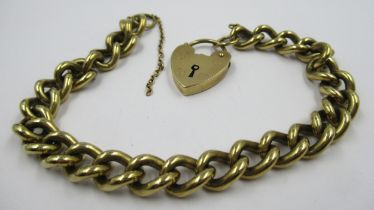 Heavy 9ct gold curb link bracelet with padlock clasp, 45g