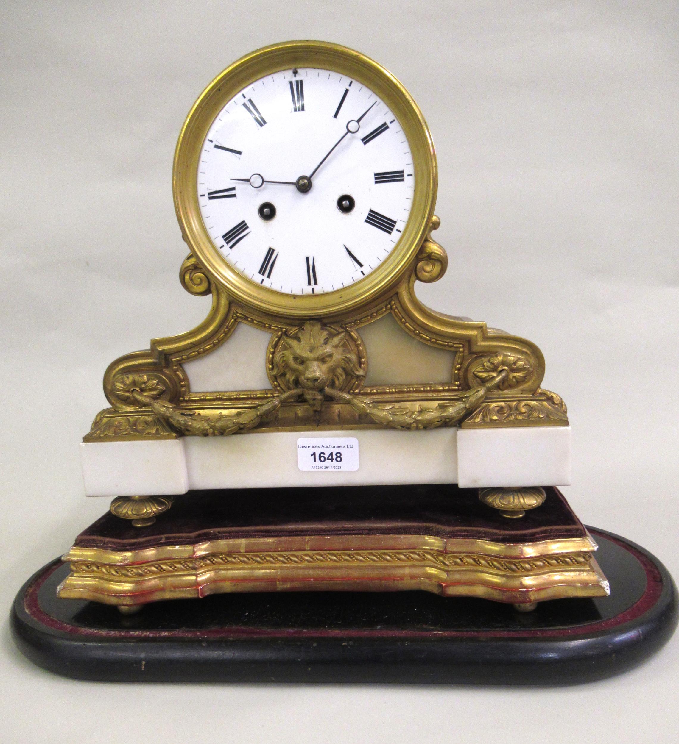 Good quality French ormulo and white marble mantel clock, having circular white enamel dial with