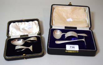 Three piece Birmingham silver cased Christening set, together with a Sheffield silver two piece