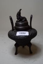 Chinese bronze censer with cover, with cast decoration (with repairs), 17cm high