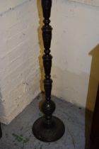 Oriental dark patinated metal lamp standard together with a brass oil lamp Good condition, no damage