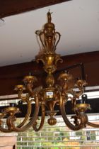 Good quality early to mid 20th Century gilt brass six light electrolier, 82cm high overall