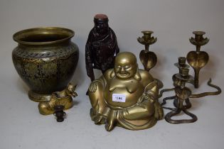 Early to mid 20th Century brass figure of seated Buddha, together with other miscellaneous items