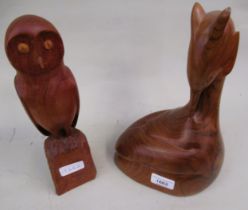 George Taylor, 20th Century walnut sculpture of a great crested grebe (29cm high), together with a