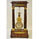 19th Century French mahogany oscillating portico clock with gilt metal mounts and circular dial with
