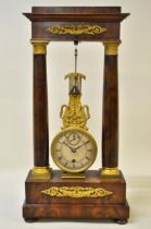 19th Century French mahogany oscillating portico clock with gilt metal mounts and circular dial with