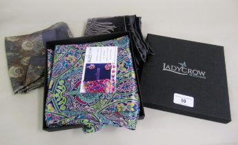 Three Liberty Hera silk scarves by Ladycrow, Scotland, in original box