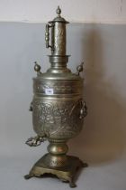 Large nickel plated samovar with floral embossed decoration, 83 cm high