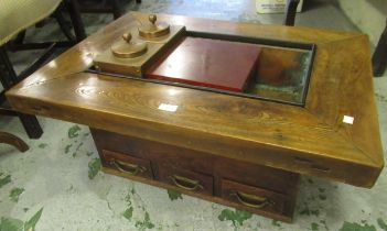 Japanese oak hibachi with copper inset top, 81 x 59 x 38cm high