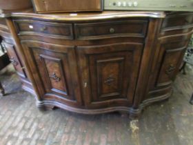 Reproduction walnut and figured walnut serpentine shaped sideboard in 19th Century style, 187cm wide