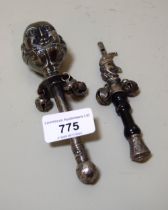 Silver plated baby's rattle, handle inscribed ' Victoria Hayes, born 3rd June 1848 ', another baby's