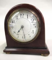Edwardian mahogany mantel clock, circular enamel dial with Arabic numerals
